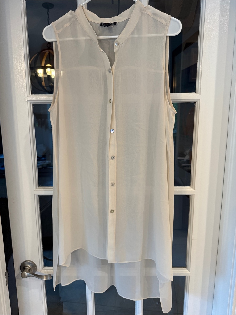 Eileen Fisher Cream silk sleeveless button up blouse size L excellent condition